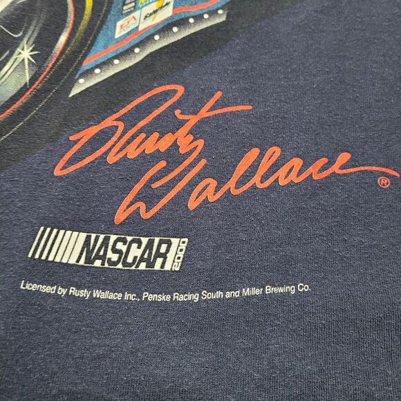 Vtg Rusty Wallace Wraparound Penske Miller Racing NASCAR T-Shirt Size Large 90's - Picture 5 of 7
